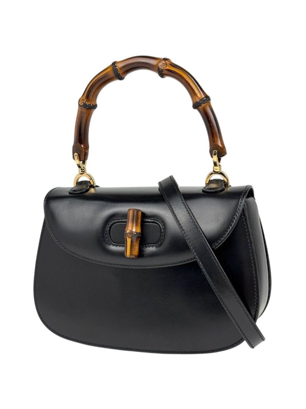 Gucci Bamboo Handbag 2-Way Vintage Leather Black